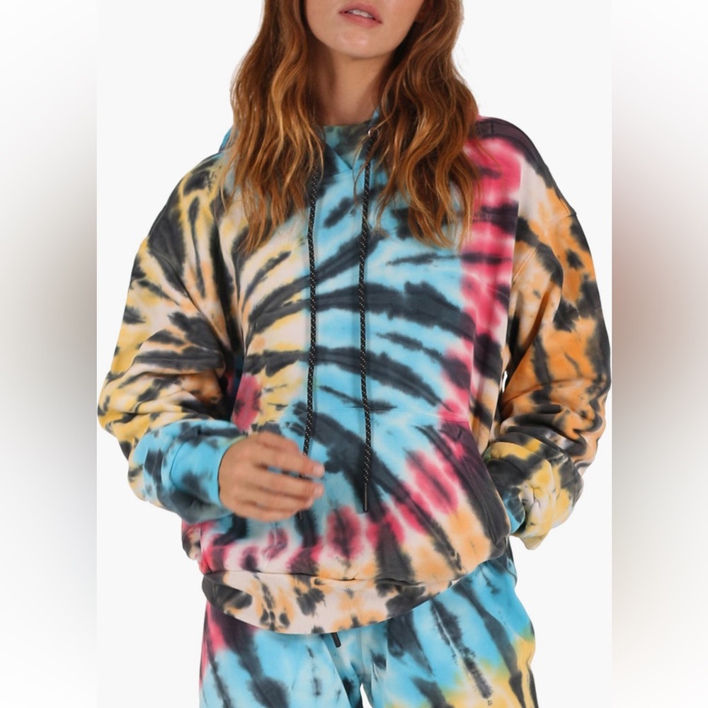 EUC Pam & Gela Hooded Sweatshirt in Spiral Blue Tie Dye Sz M